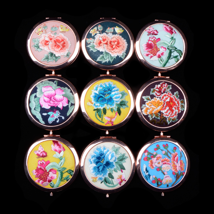 平度化妆随身镜精品出国送礼刺绣中国风古风摄影 手绣镜子